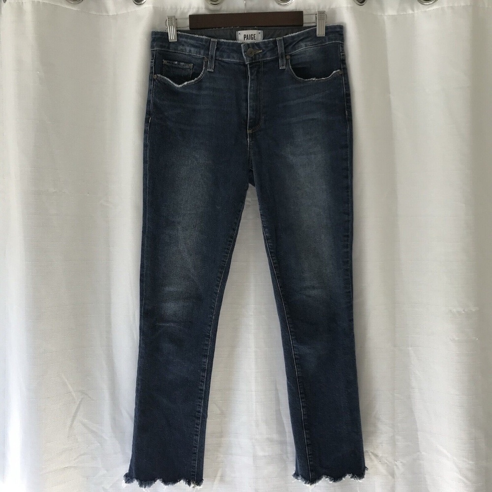 Paige Jacqueline Straight Jeans Womens 28 Blue Stretch 27" Inseam Frayed Hem - Picture 2 of 14